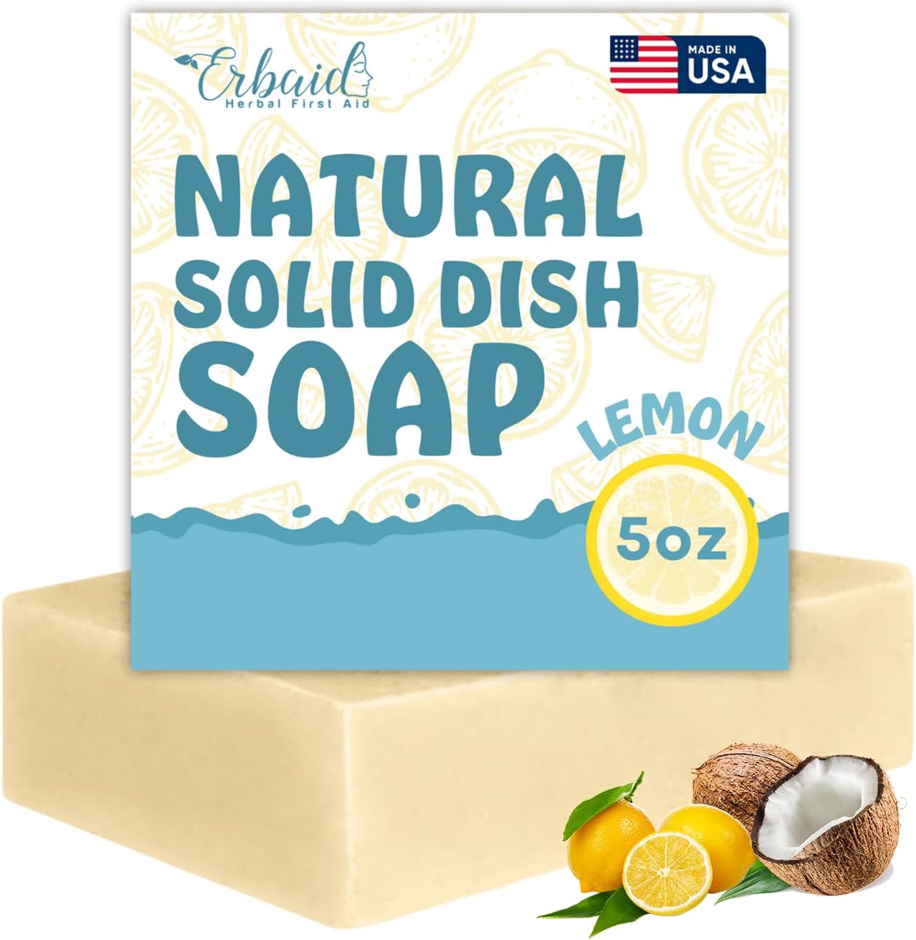 Non Toxic Dish Soap Bar – Natural Solid Dish Soap with Lemon Scent – Eco Friendly, Zero Waste, Plastic Free Kitchen Dishwashing Block – Long-Lasting, Gentle on Hands and Tough on Grease – Made in USA