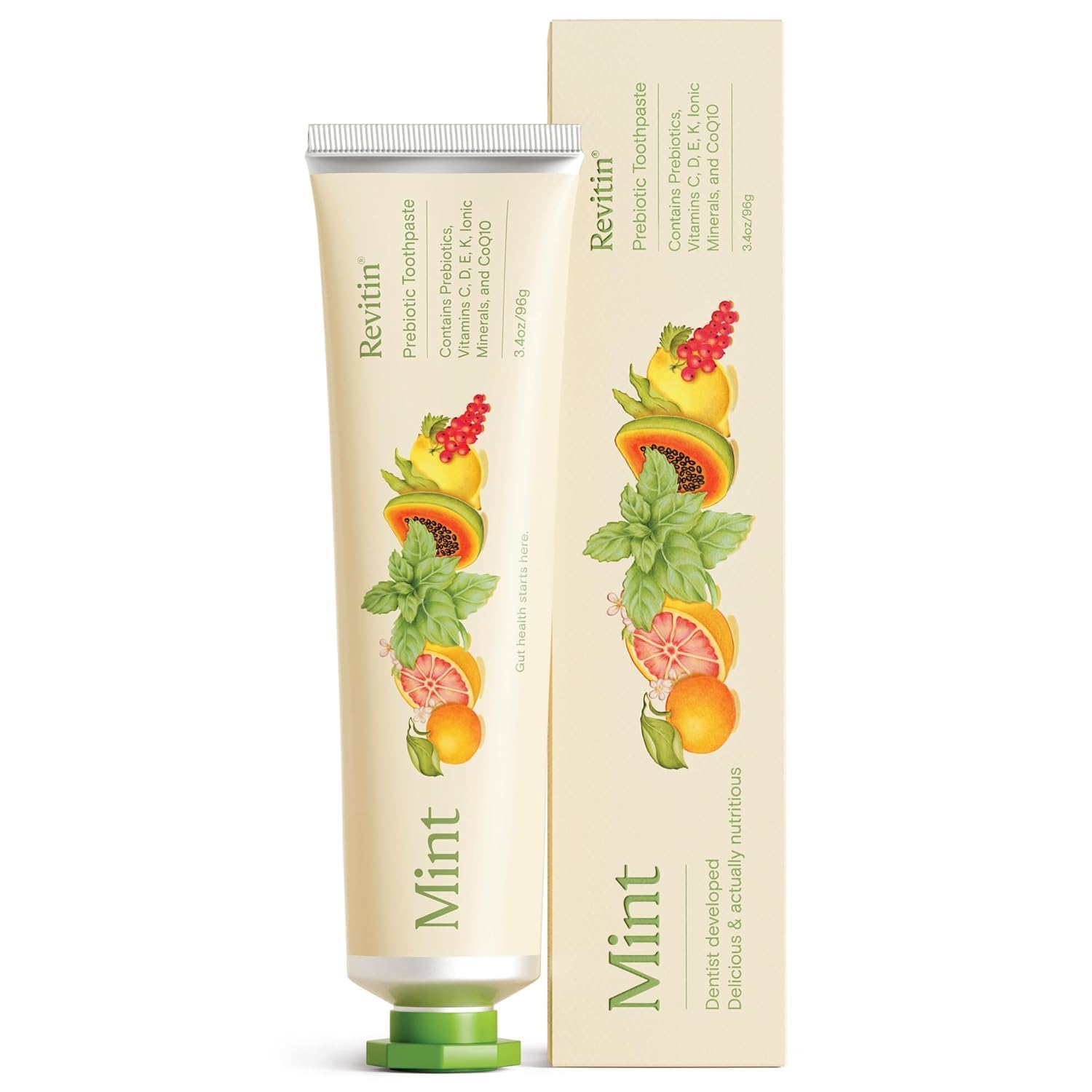 Revitin Toothpaste | Fluoride-Free Prebiotic Mint Tooth Gel | No SLS, Gluten Free, Dye Free, GMO Free, No Sweeteners | Non-Toxic, Kid Approved