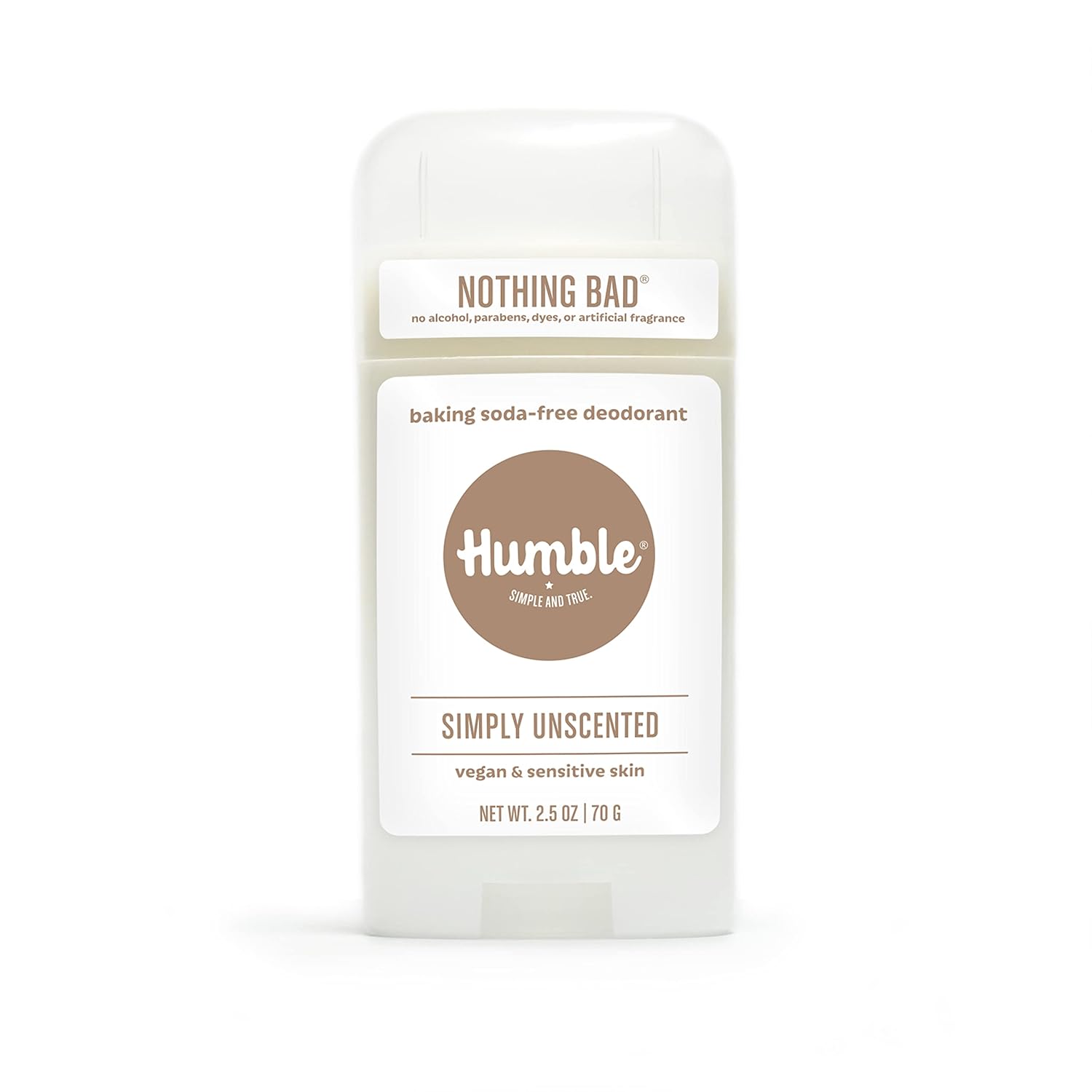 Humble Aluminum-Free Deodorant for Women & Men, Simply Unscented – Baking Soda-Free Natural Deodorant Stick for Sensitive Skin with Essential Oils for Long-Lasting Odor Control, 2.5 Oz
