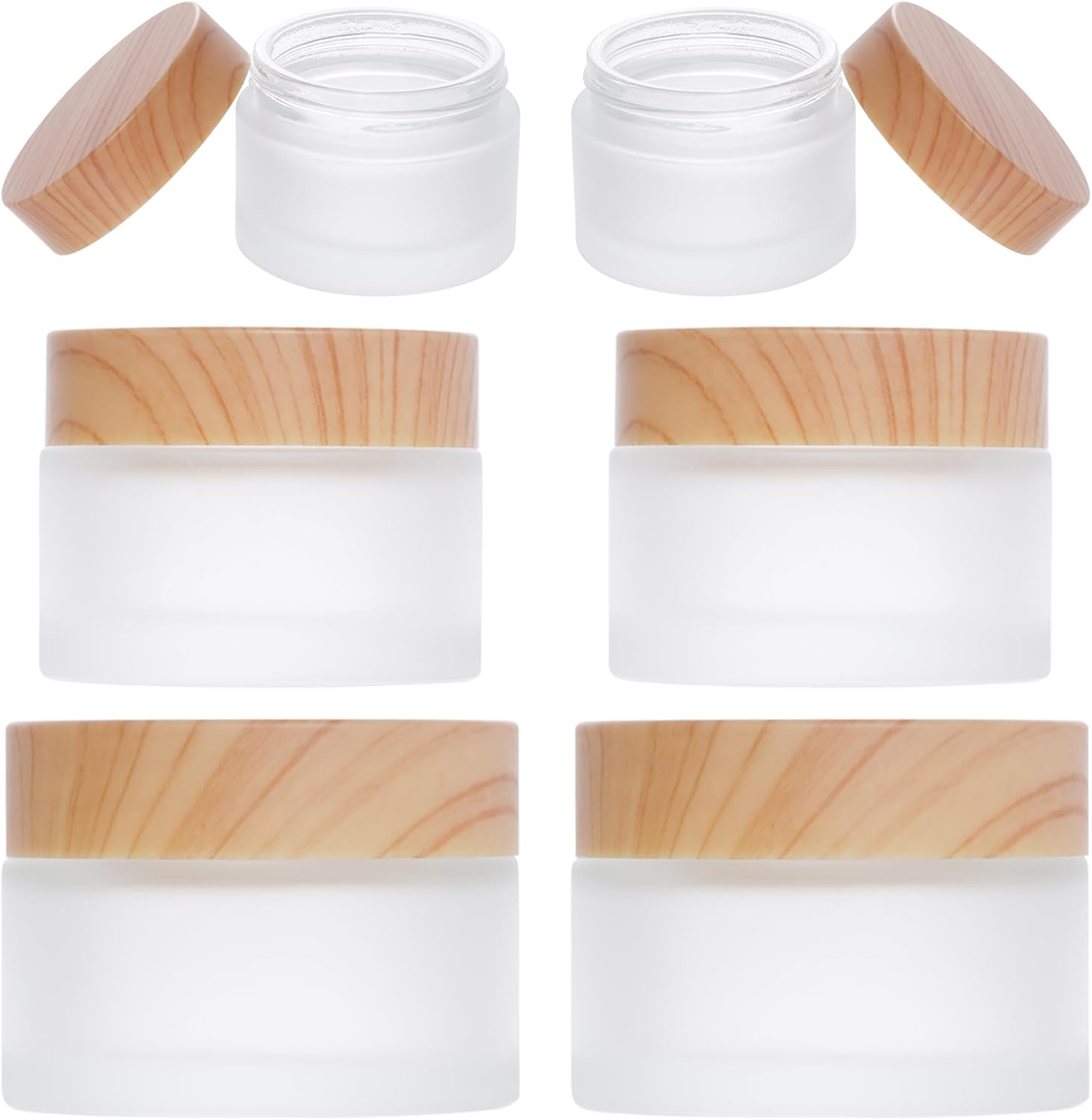 6Pcs Glass Lotion Cream Container with Lid Refillable Empty Sample Cosmetic Jar for Makeup Scrub Cream Toiletries Home Travel (Clear,15ml,30ml,50ml)