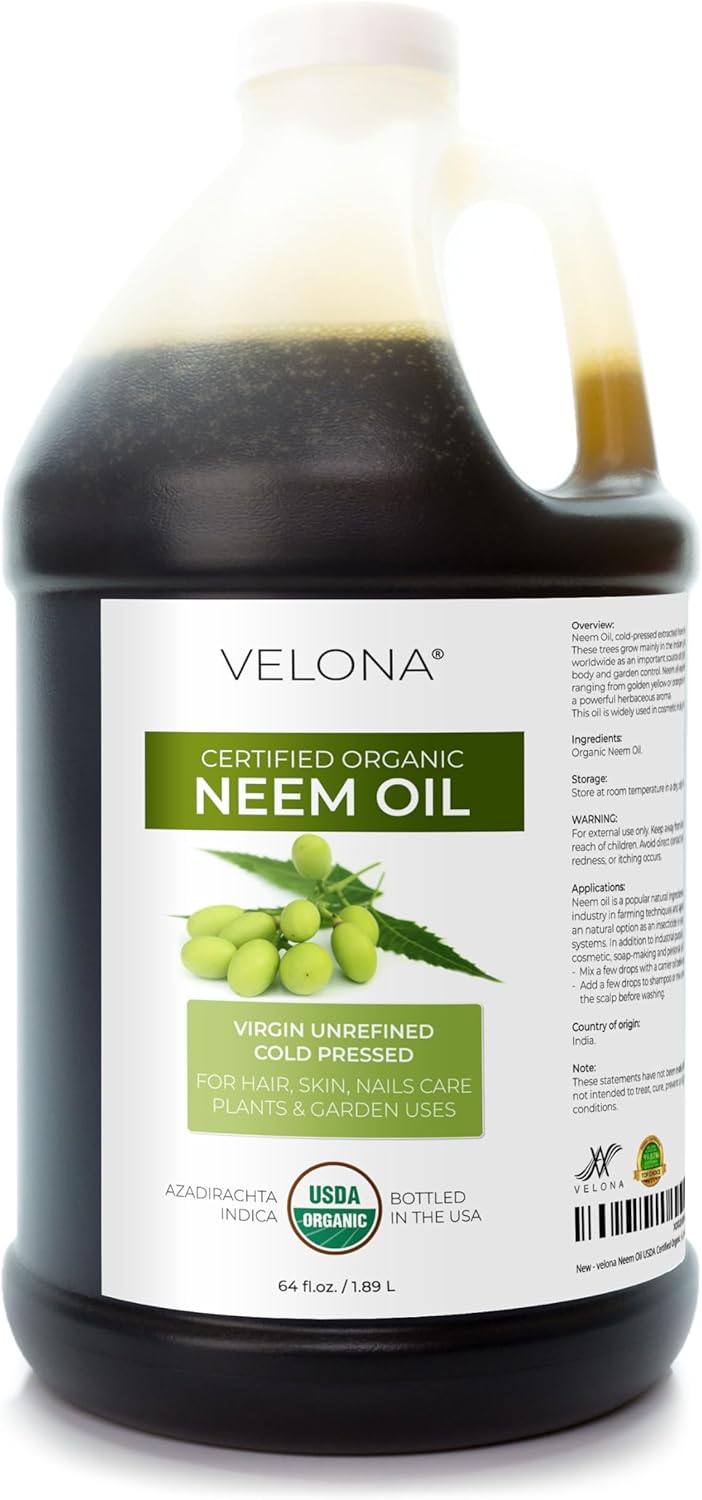 velona Neem Oil USDA Certified Organic – 64 Fl Oz | 100% Pure and Natural Carrier Oil | Virgin, Unrefined, Cold Pressed | Hair, Body and Skin Care | Use Today – Enjoy Results