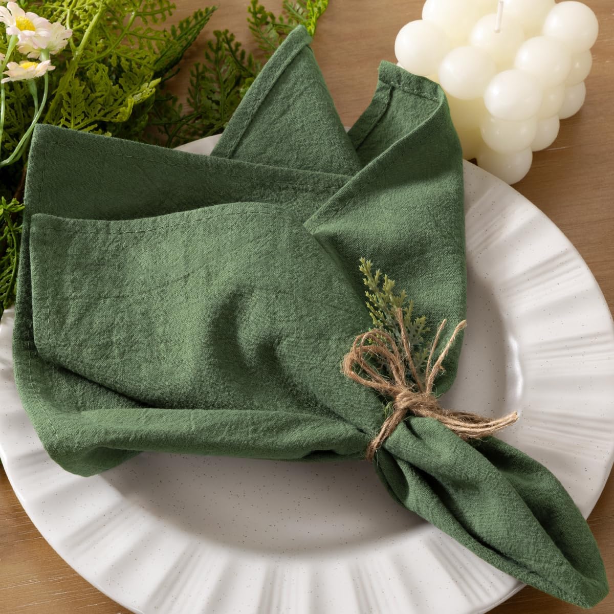 Socomi Cloth Napkins Green Fall Thanksgiving Washable Reusable Bulk Linen Cotton Napkins Set of 6 17″x17″ for Wedding Party Bridal Baby Shower Birthday Dining Table Decorations