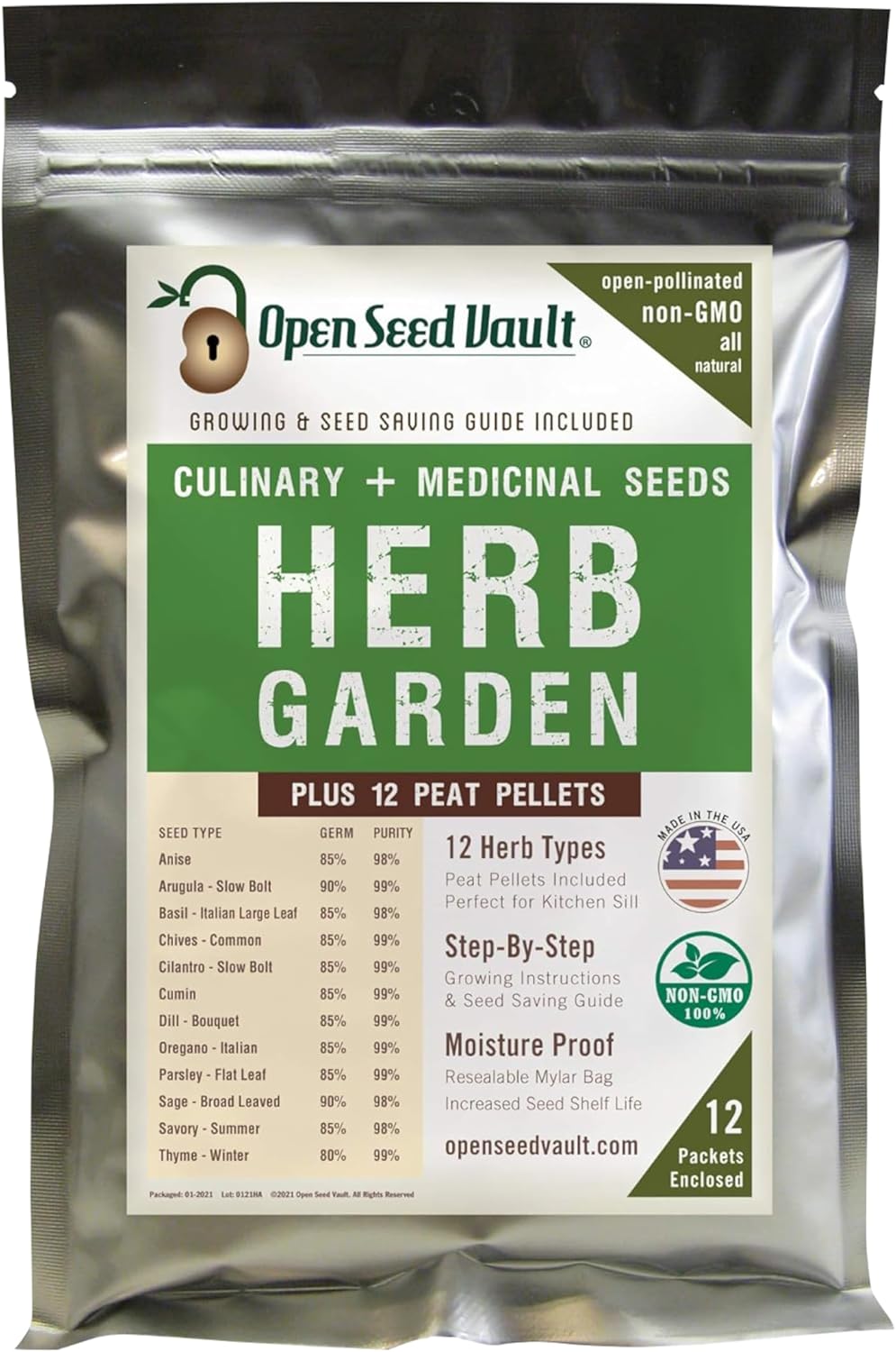 Open Seed Vault | 4,000 Heirloom Seeds | 12 Variety Pack of Herb Seeds | 2026 Season | Non GMO Vegetable and Fruit Seeds | Planting Outdoor & Indoor Garden | Gardening Starter Kit High Yield Produce