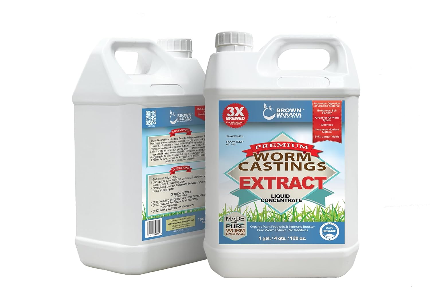 Organic Worm Castings Extract – Natural Liquid Plant Food for Stronger Roots, Bigger Blooms and Healthier Soil; Liquid Worm Tea Concentrate – 1 Gallon
