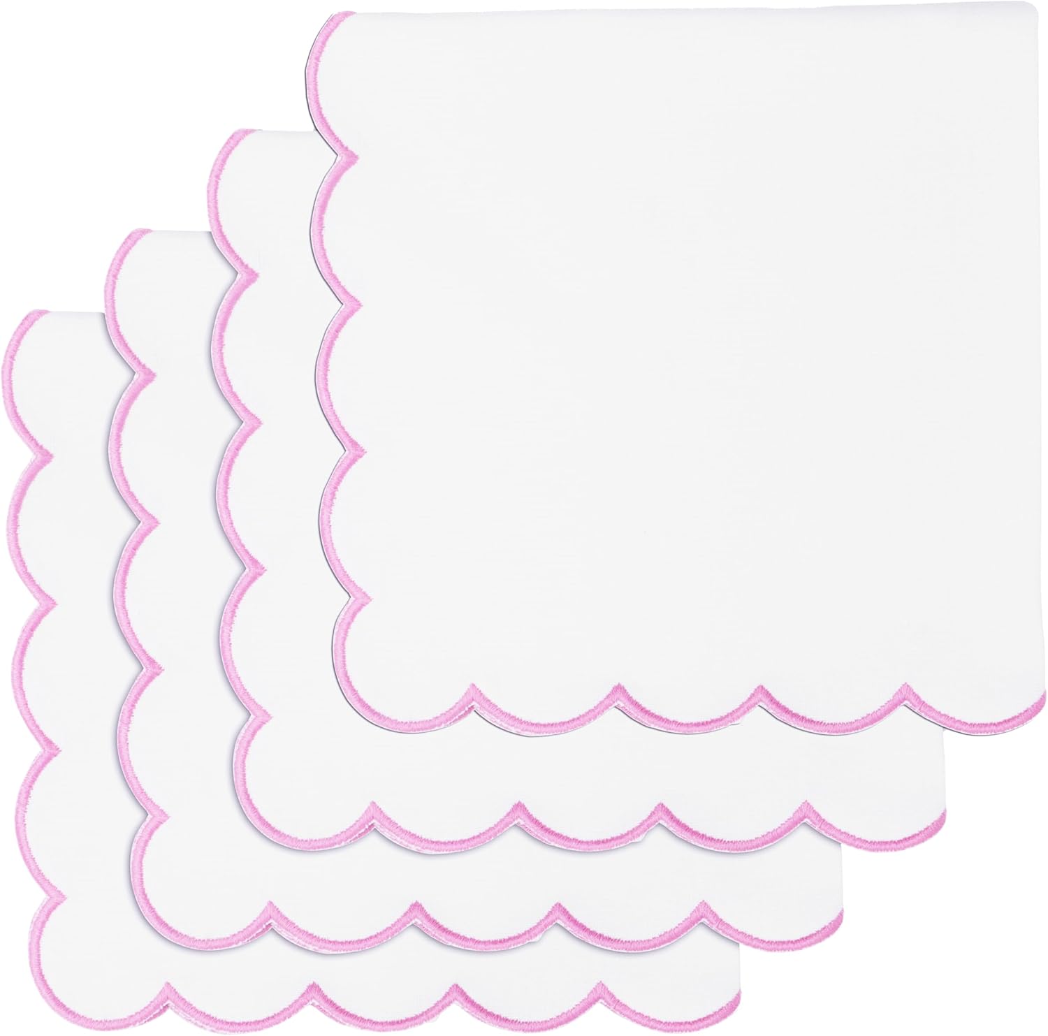 PurpleEssences Scalloped Embroidery Cloth Napkins – Spring Easter Summer – Table Decor – 100% Cotton – Set of 4-18×18 inch – White – Edges – Blush Pink