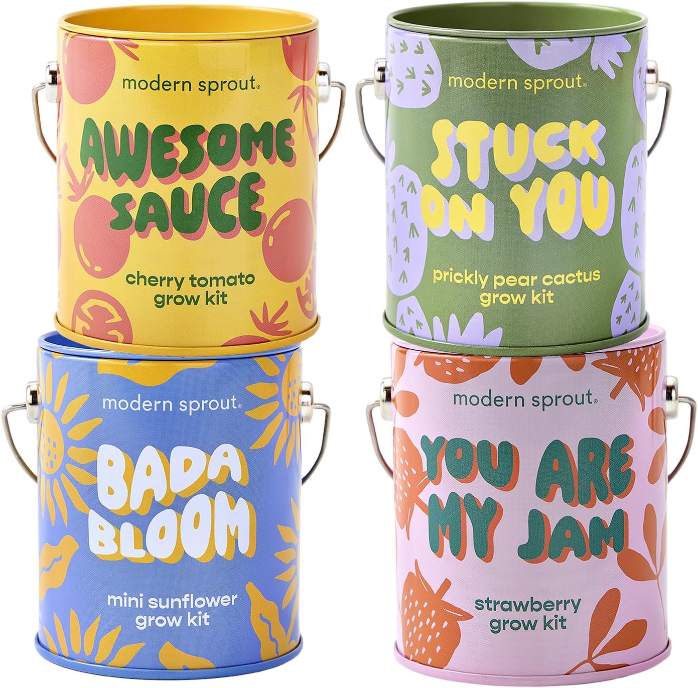 Modern Sprout Complimentary Color Grow Kits (Pack of 4) – Gift for Plant Lovers – Seed Starter Kit – Includes Organic Strawberry Tomato Sunflower & Cactus Seeds – Gardening Gifts that Grows with Love