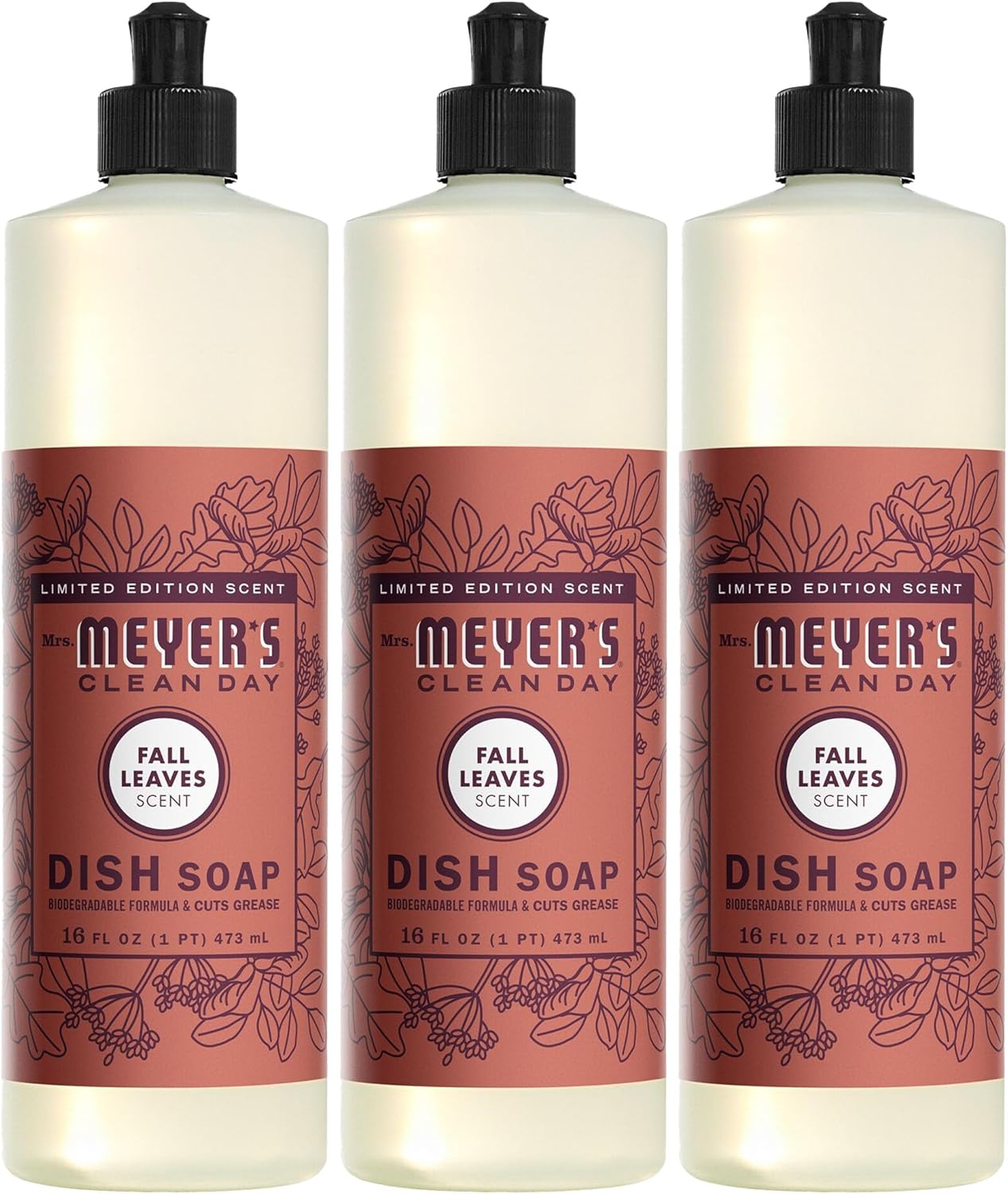 Mrs. MEYER’S CLEAN DAY Dish Soap, Fall Leaves Scent, 16 fl oz (Pack of 3)