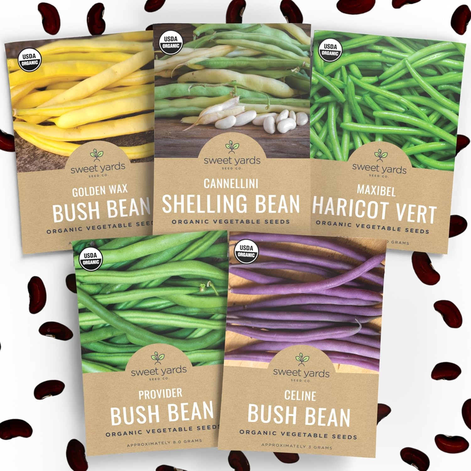 Organic Bean Seeds Variety Pack – 5 Individual Packs – 2026 Season – Golden Wax Bush, Cannellini Shelling Bean and More! For Indoor & Outdoor Planting (Non-GMO, Certified Organic)