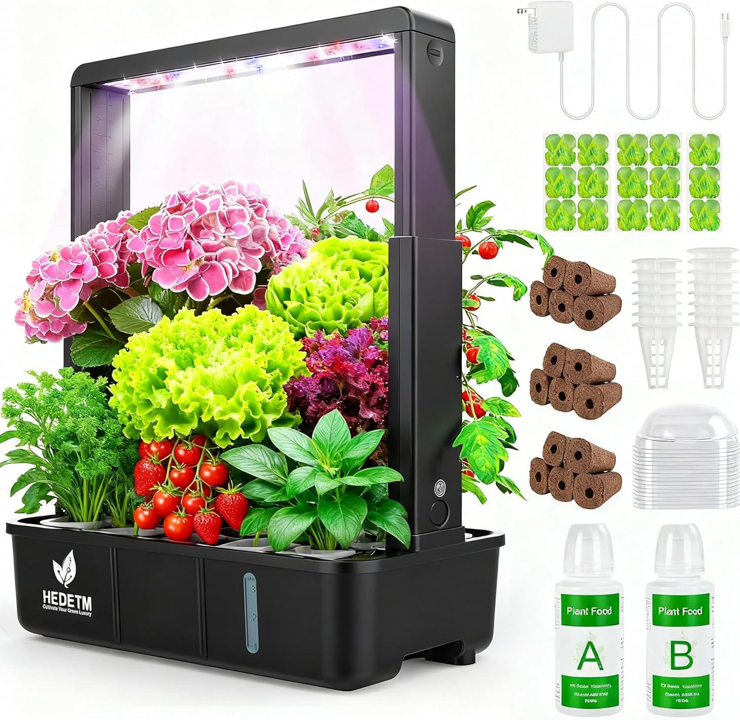 Hopegarden Indoor Garden Hydroponics Growing System: 15 Pods Plant Germination Kit Herb Vegetable Growth Lamp Countertop with LED Grow Light – Hydrophonic Planter Grower Harvest Lettuce