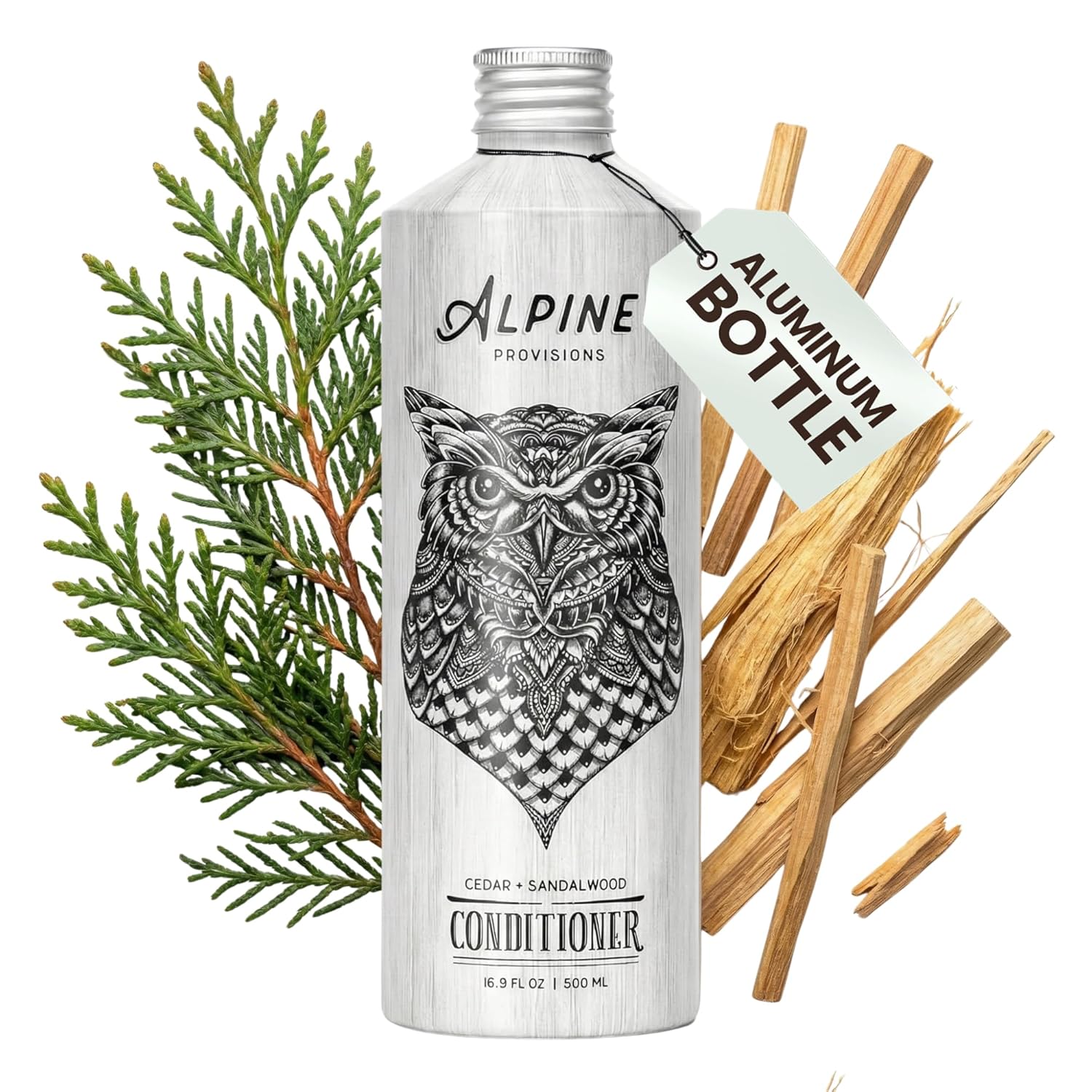 Alpine Provisions Natural & Organic Conditioner with Cedar & Sandalwood – Moisturizing Hair Conditioner with Aloe Vera, Sunflower Oil & Essential Oils – Sulfate-Free, Vegan, Plant Based – 16.9 fl oz