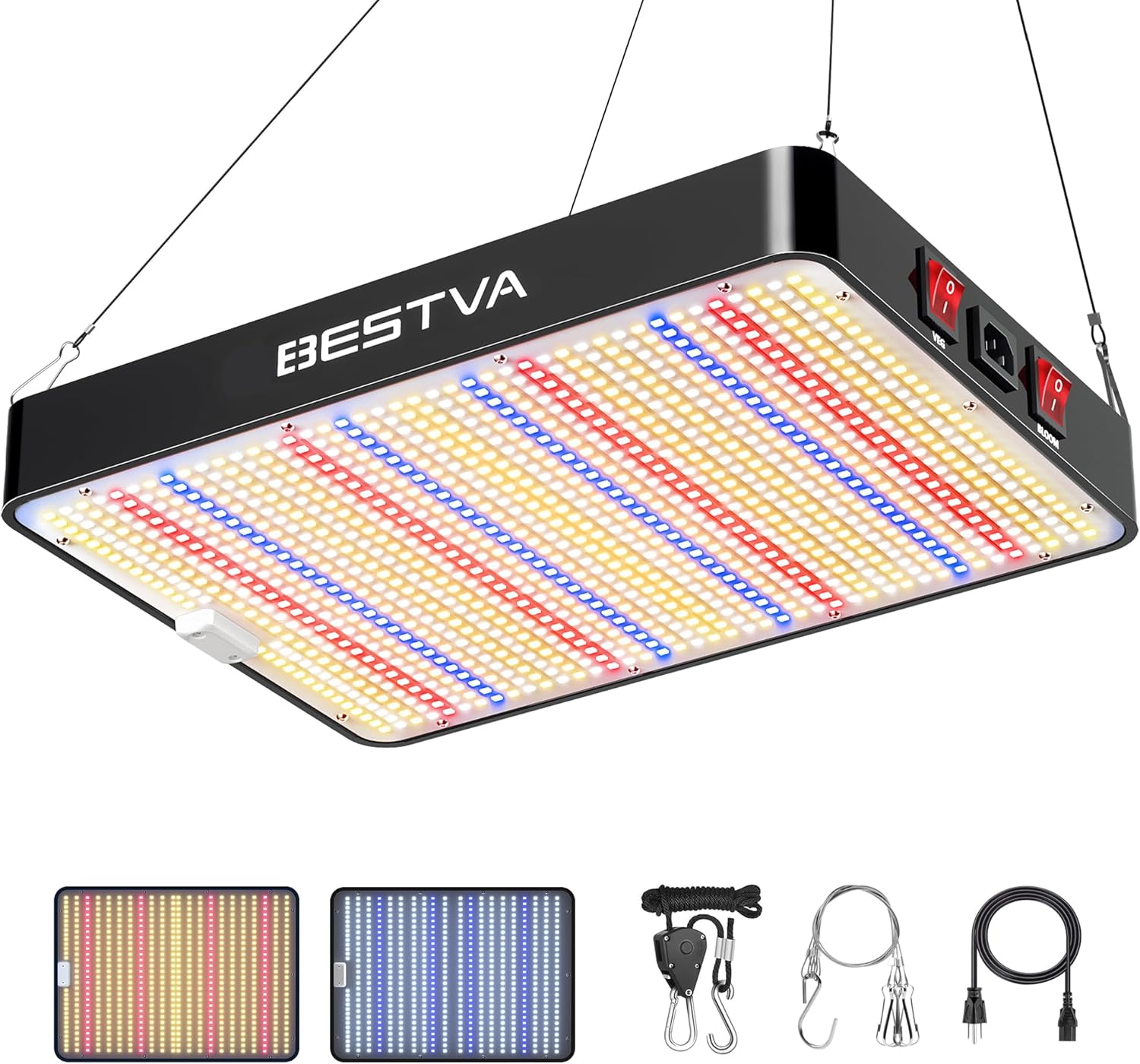BESTVA DC2000 LED Grow Light, Full Spectrum Grow Lights for Indoor Plants with Veg & Bloom Switches, Quiet Cooling Fan, for Seedling Veg Bloom All Growth Stages