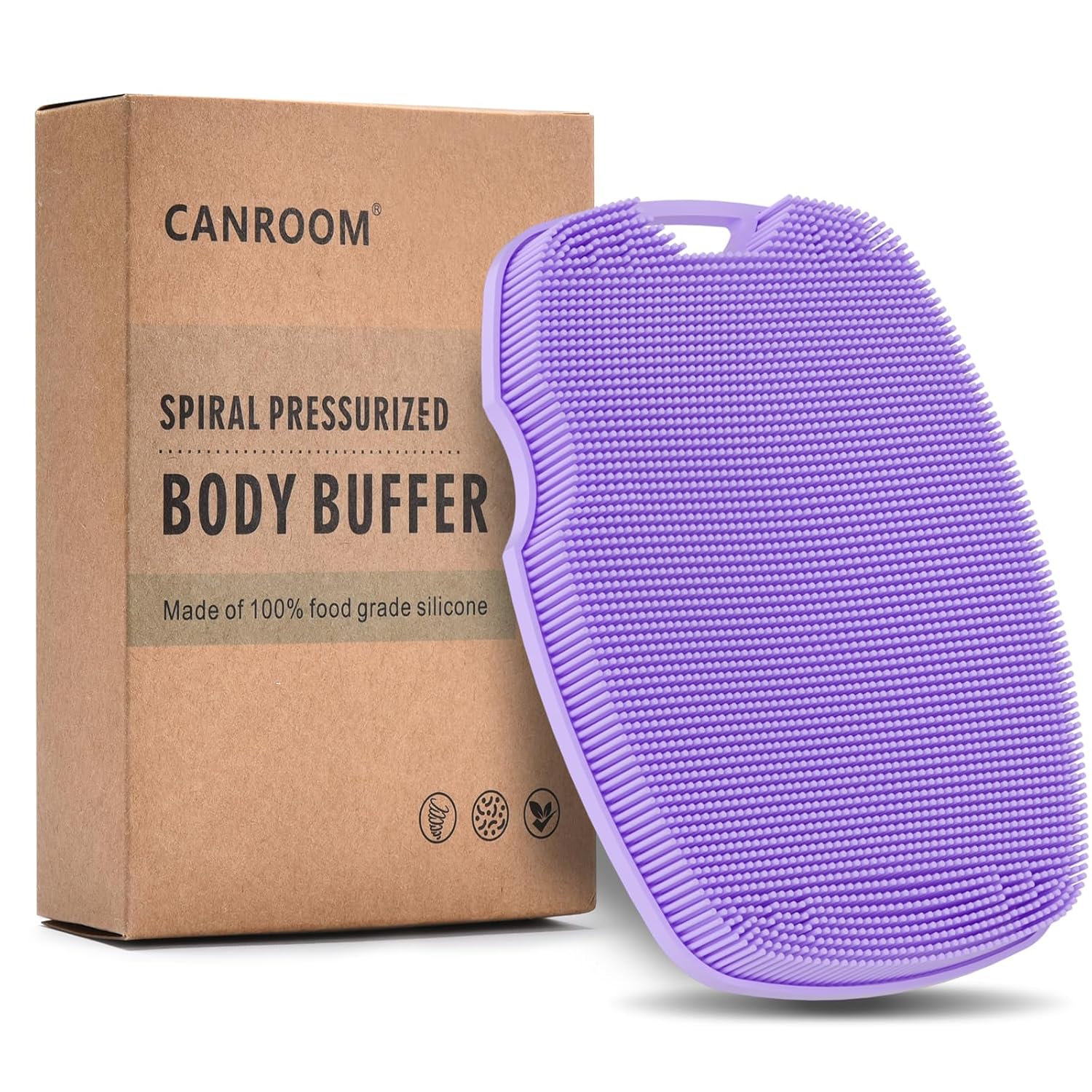 Canroom Silicone Body Scrubber – Anti Zinc Infused-Highly Elastic Bristles Exfoliating Body Scrubber for Shower Body,Cellulite Reduction,Blood Circulation – Purple