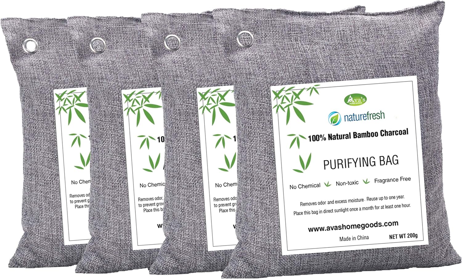 Nature Fresh Air Purifier Bags | Charcoal Bags Odor Absorber (4-Pack)