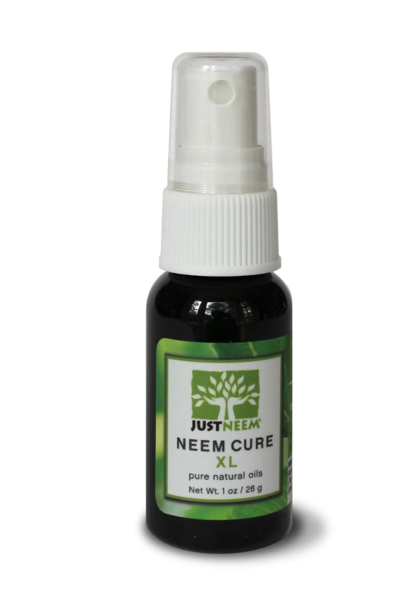 JustNeem Neem Cure Oil XL – Natural Neem Oil Blend- Best on Acne, Psoriasis, Eczema, Rosacea, Cold Sores, Toe Nails, Bug and Spider Bites and Other Skin Irritations. With Spray Head. 1 oz