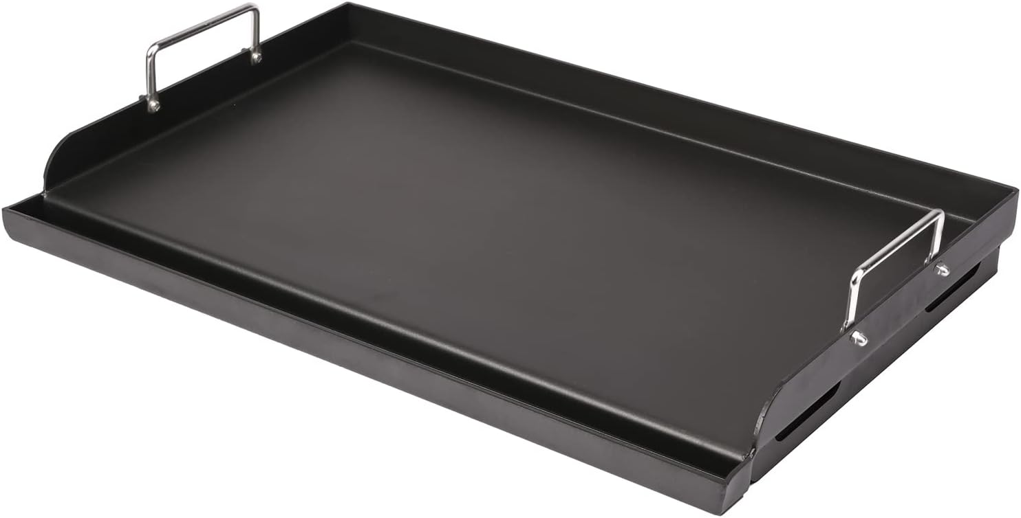 Utheer 25″ x 16″ Pre-Seasoned Nonstick Cast Iron Griddle for Gas & Charcoal Grills – Universal Flat Top with Grease Groove, Reinforced Ridges & High Sidewalls, Great for Parties, Camping & Tailgating