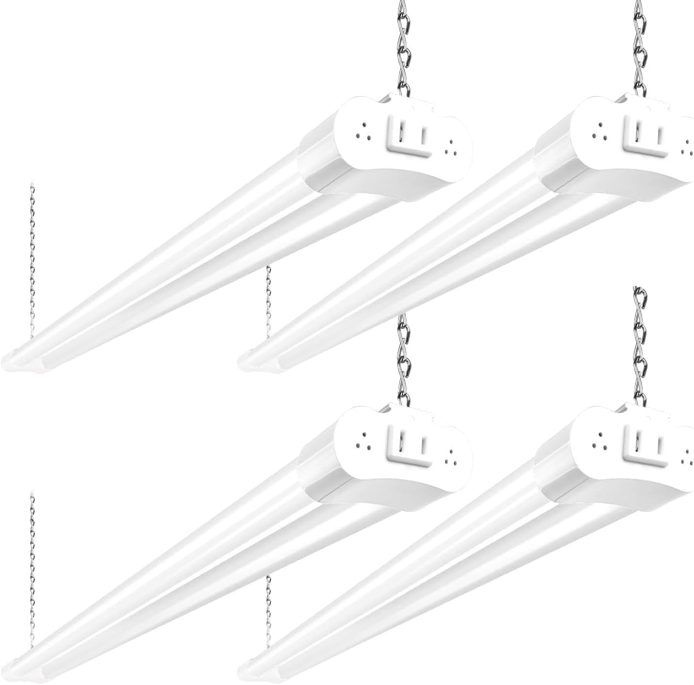 hykolity 4 Pack Linkable LED Shop Light, 4FT 42W [250W Equivalent], 4400lm, 5000K Daylight, with Plug, Utility Light Fixture, Hanging or Surface Mount, White