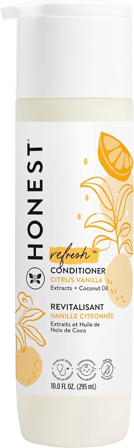 The Honest Company Silicone-Free Conditioner, Gentle Tear-Free, Hypoallergenic, Baby Hair Care with Naturally Derived Ingredients, Citrus Vanilla Refresh, 10 fl oz