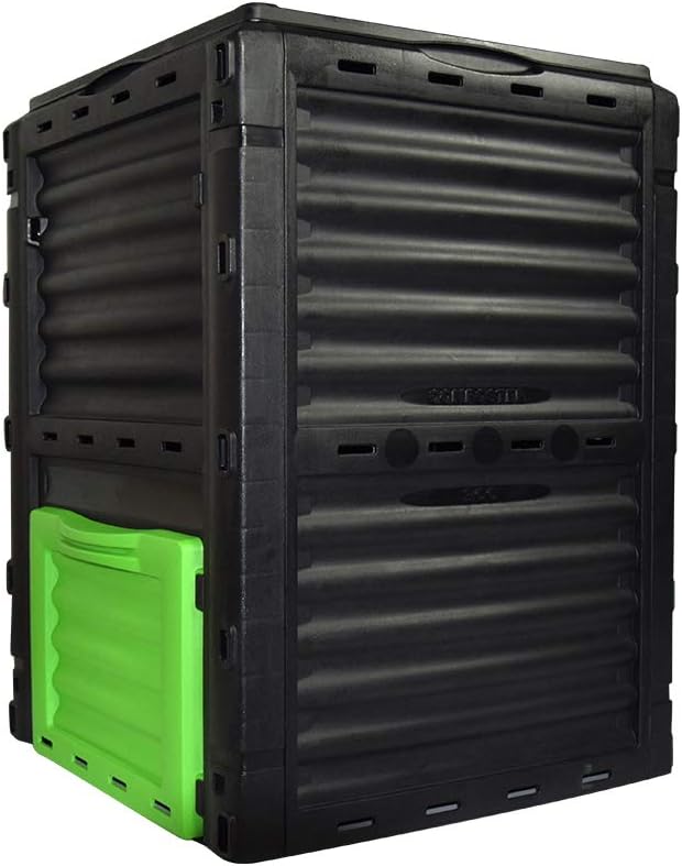 80 Gallon (300L) Large Capacity Static Compost Bin – Forest Green Outdoor Waste Composter with Easy-Access Hatch, Efficient Aeration System for Fast Organic Fertilizer, Sturdy Design