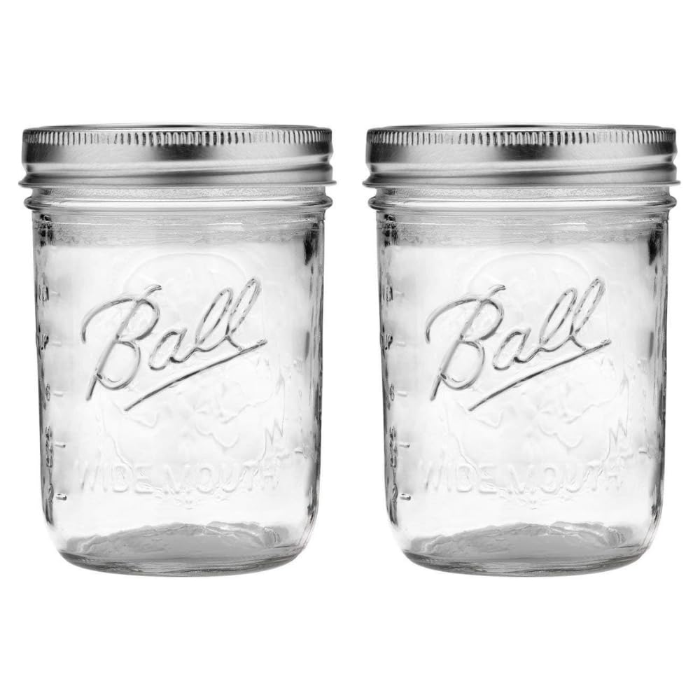 Ball Jar with Lid and Band – Pick Your Size and Color (Clear, Wide Mouth Pint – 16 oz.) Pack Of 2