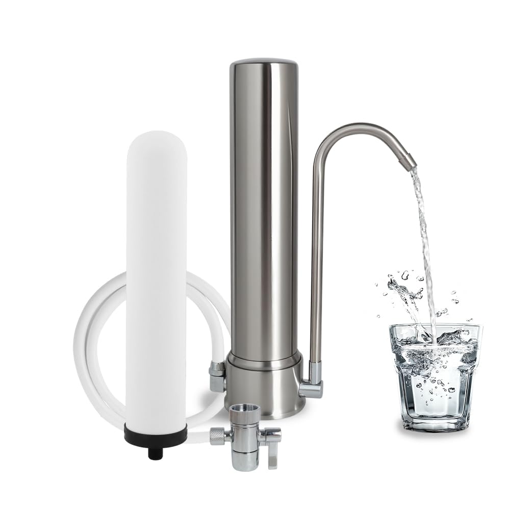 Countertop Water Filtration System, 5-Stage Stainless Steel Countertop Filter, 8000 Gallons Water Filter-Reduction of Lead, Chlorine, Heavy Metal Bad Odors (1 Filter Included)