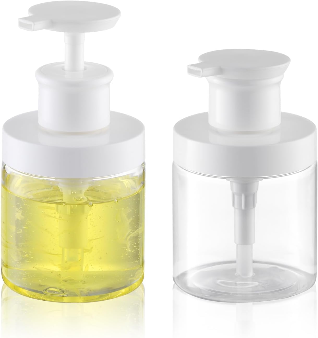 Lulupack Pump Bottle Dispenser for Soap – 8 oz Plastic Empty Container for Shampoo and Conditioner – Refillable Lotion Jar for Shower, Hand Soap – Wide Mouth Wash Bottle for Bathroom 250ml Clear 2PCS