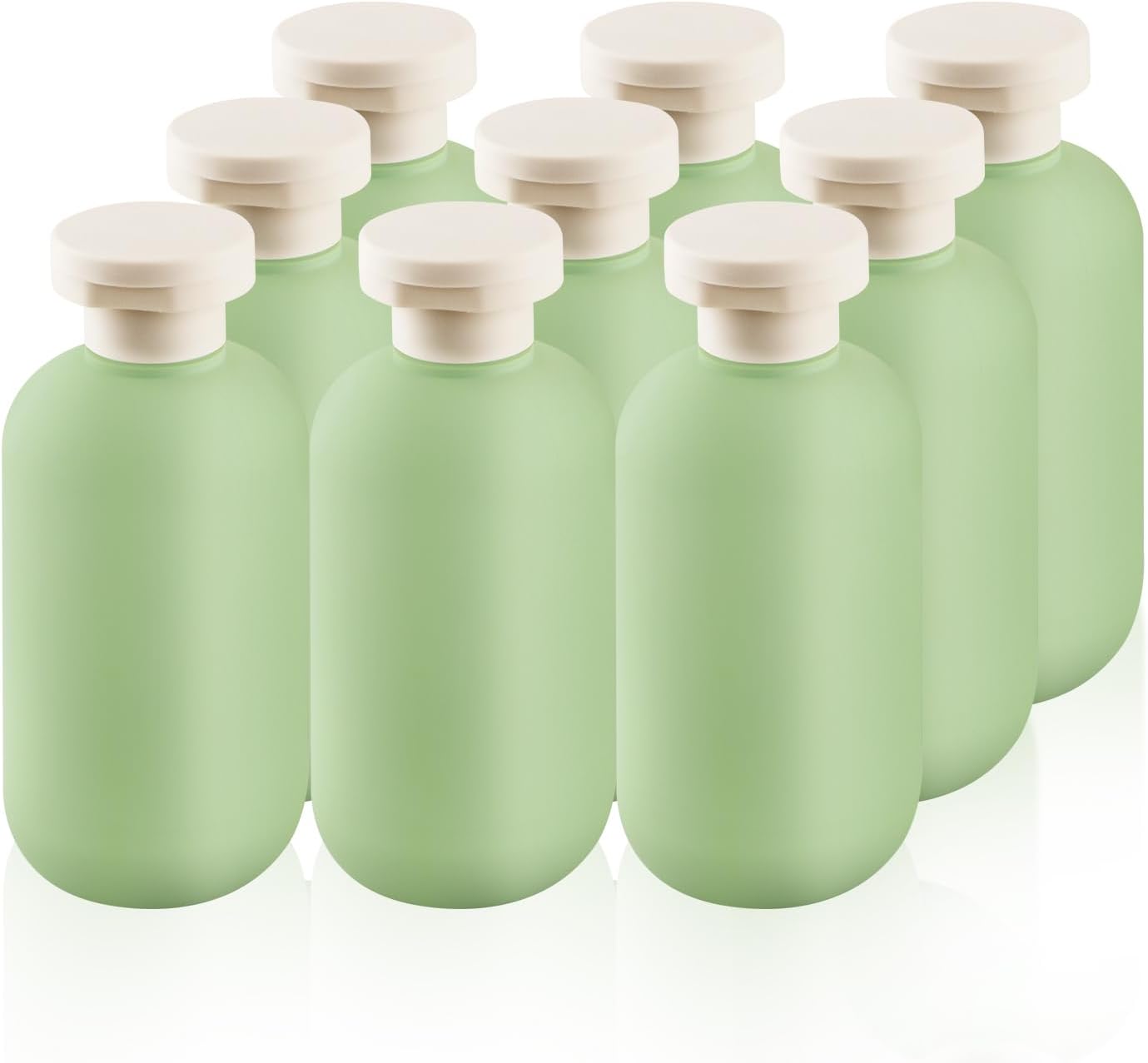 9 Pcs 6.8 oz Plastic Squeeze Bottles with Flip Cap,Empty Refillable Travel Shampoo Bottle Containers for Creams, Lotion,Body Wash, Conditioner,Silicone Funnel Included-Green