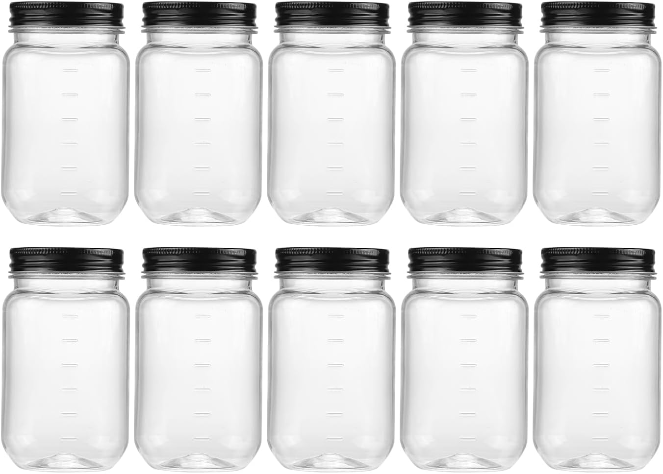 novelinks 16 oz Clear Plastic Jars with Lids, Refillable 16oz Mason Jars with Lids & Storage Containers for Kitchen & Household Use (10 Pack,Black)