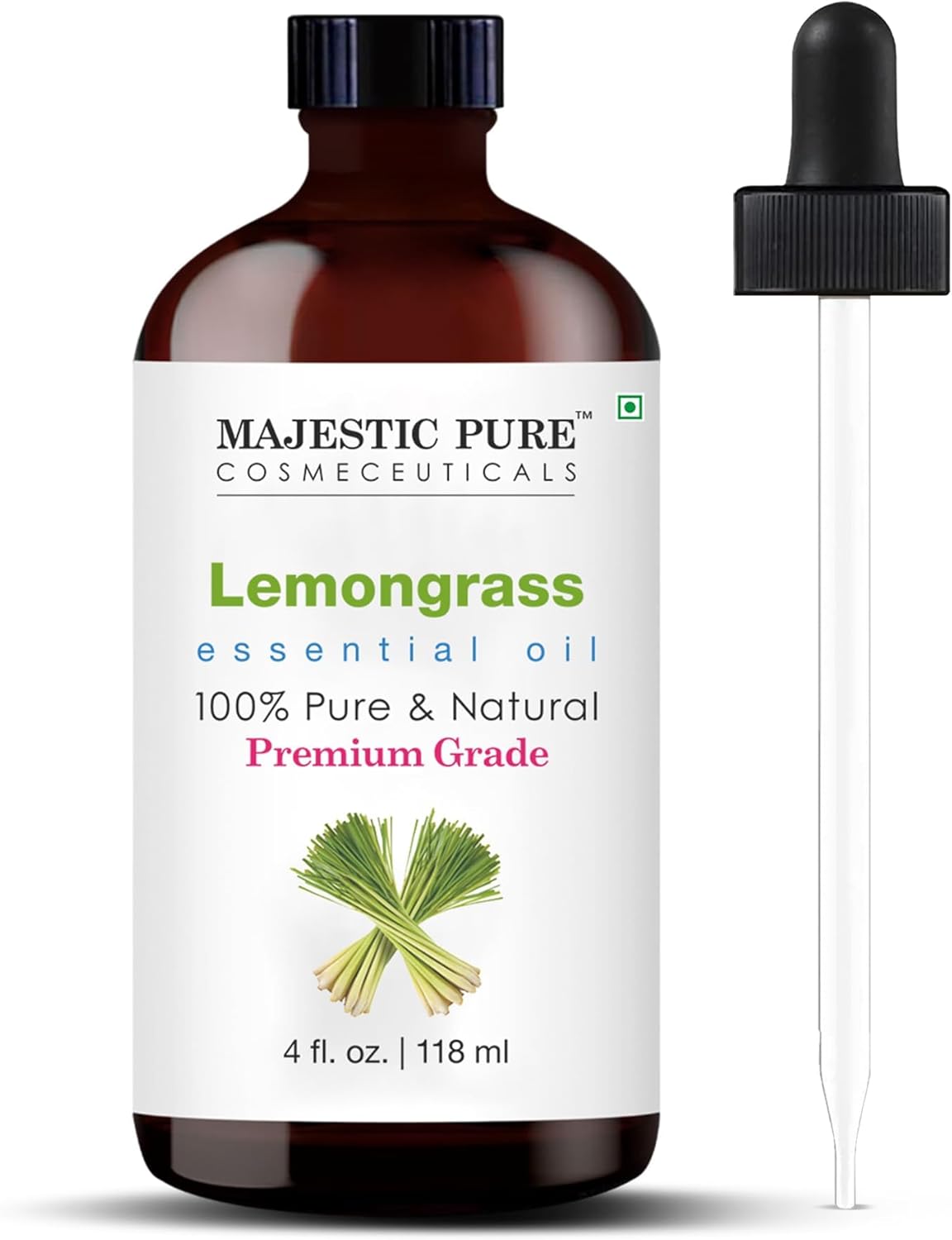 Majestic Pure Essential Oil with Glass Dropper – 100% Pure and Natural – Essential Oils for Diffuser, Aromatherapy, Soap and Candle Making, Lemongrass Essential Oil, Lemongrass Oil, 4 Fl Oz