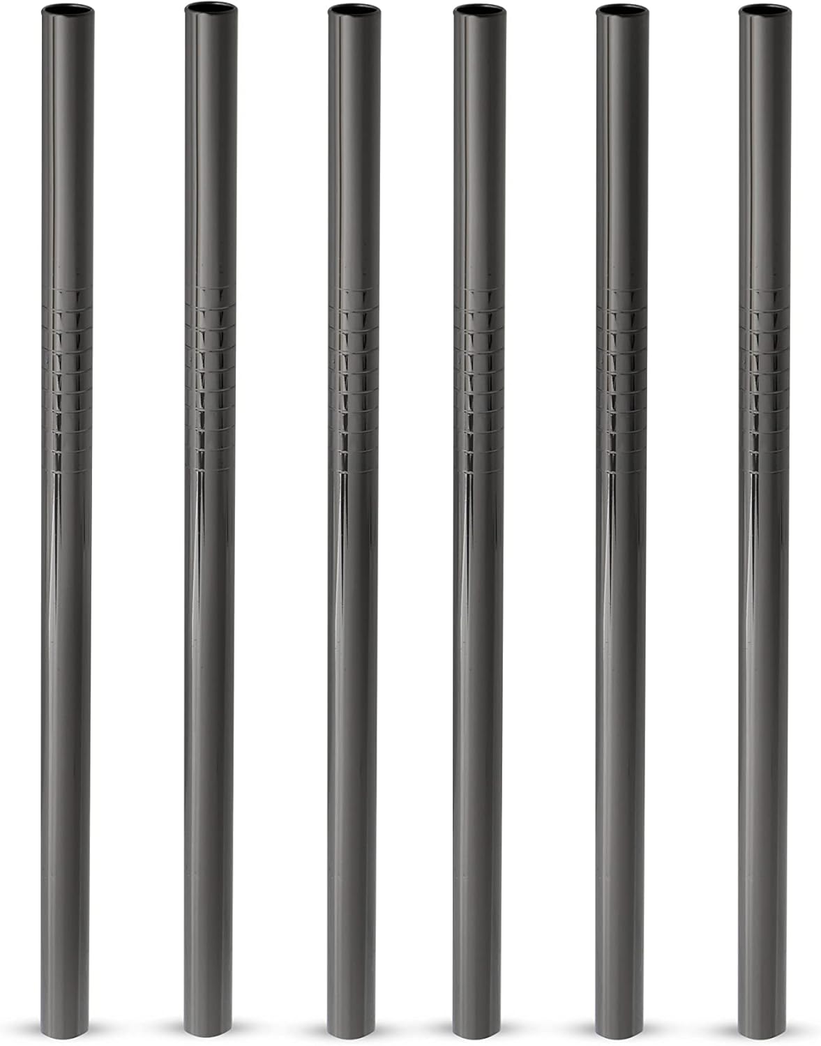Viski Stainless Steel Straws for Cocktails – Eco-Friendly Reusable Metal Straws – Black Gunmetal 5in Set of 6