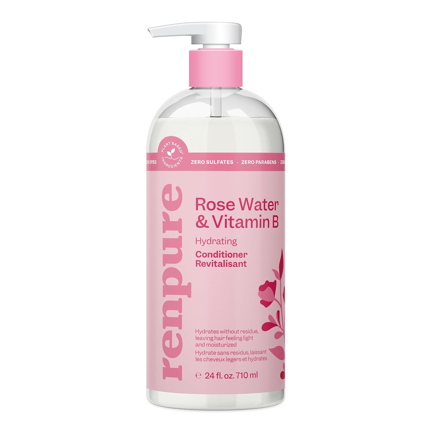 Renpure Rose Water Conditioner, 710ml, Plant Based Beauty, Soothes Scalp, Hydrates Hair, Nourishes, Free of Chemicals, For Women