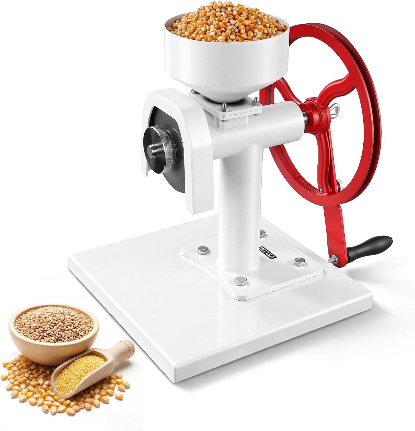 VEVOR Manual Grain Mill with Flywheel, Hand-Crank Corn Grinder, Heavy-Duty Carbon Steel Wheat Grinding Mill with Adjustable Fineness & 0.53 Gallon Hopper for Grains Spices Coffee Beans Nuts