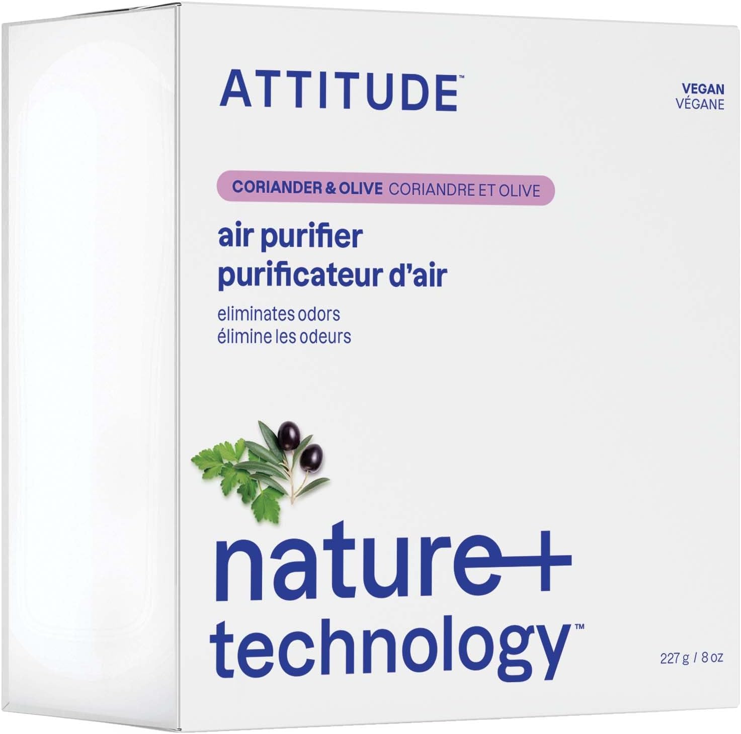 ATTITUDE Odor Eliminator with Activated Carbon, Plant-Based Air Purifier, Vegan, Coriander and Olive, 8 Ounces