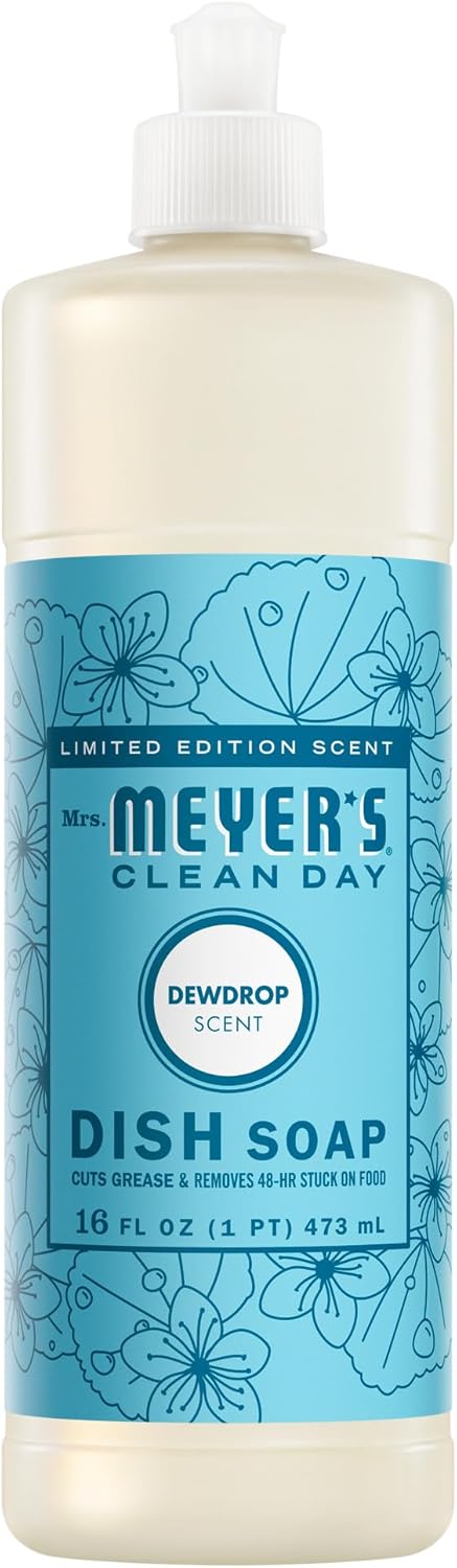 Mrs. MEYER’S CLEAN DAY Liquid Dish Soap, Biodegradable Formula, Dewdrop, 16 Fl Oz