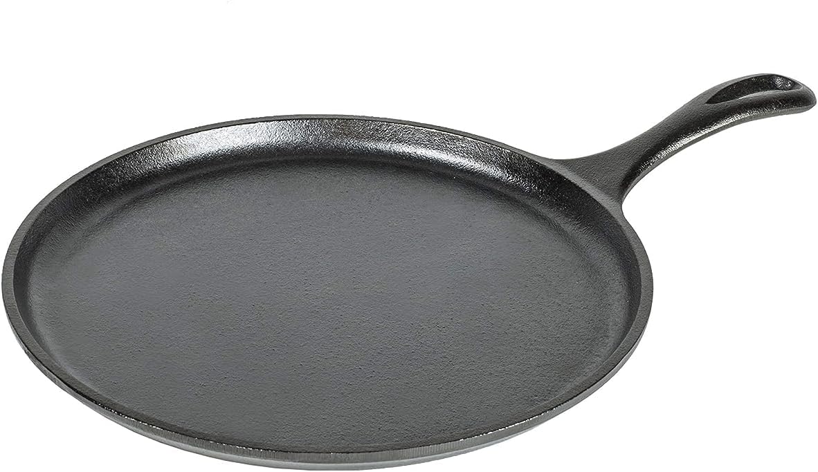 Lodge Round Seasoned Cast Iron Griddle 10.5 Inches – Round-Shaped, Pre-Seasoned Iron Griddle Pan – Non-Toxic, PFAS-Free Cookware – Compatible with Stovetop, Oven, Grill, or Campfire
