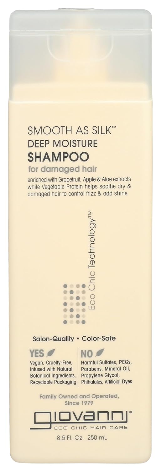 GIOVANNI Eco Chic Smooth as Silk Deep Moisture Shampoo – Apple + Aloe Extracts, Calms Frizz, Detangles, Wash & Go, Lauryl & Laureth Sulfate Free, Paraben Free, Color Safe – 8.5 oz