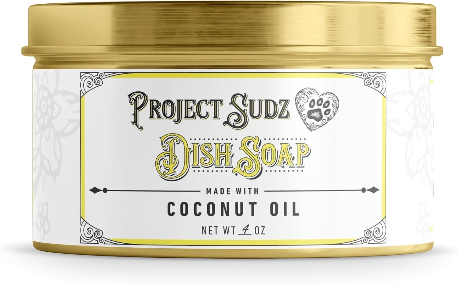 Project Sudz Solid Dish Soap | Plastic-Free Eco-Friendly Dishwashing Block | Made with Coconut Oil | 4 oz Reusable Tin | Zero Waste, Long-Lasting, Non-Toxic Grease Cutter