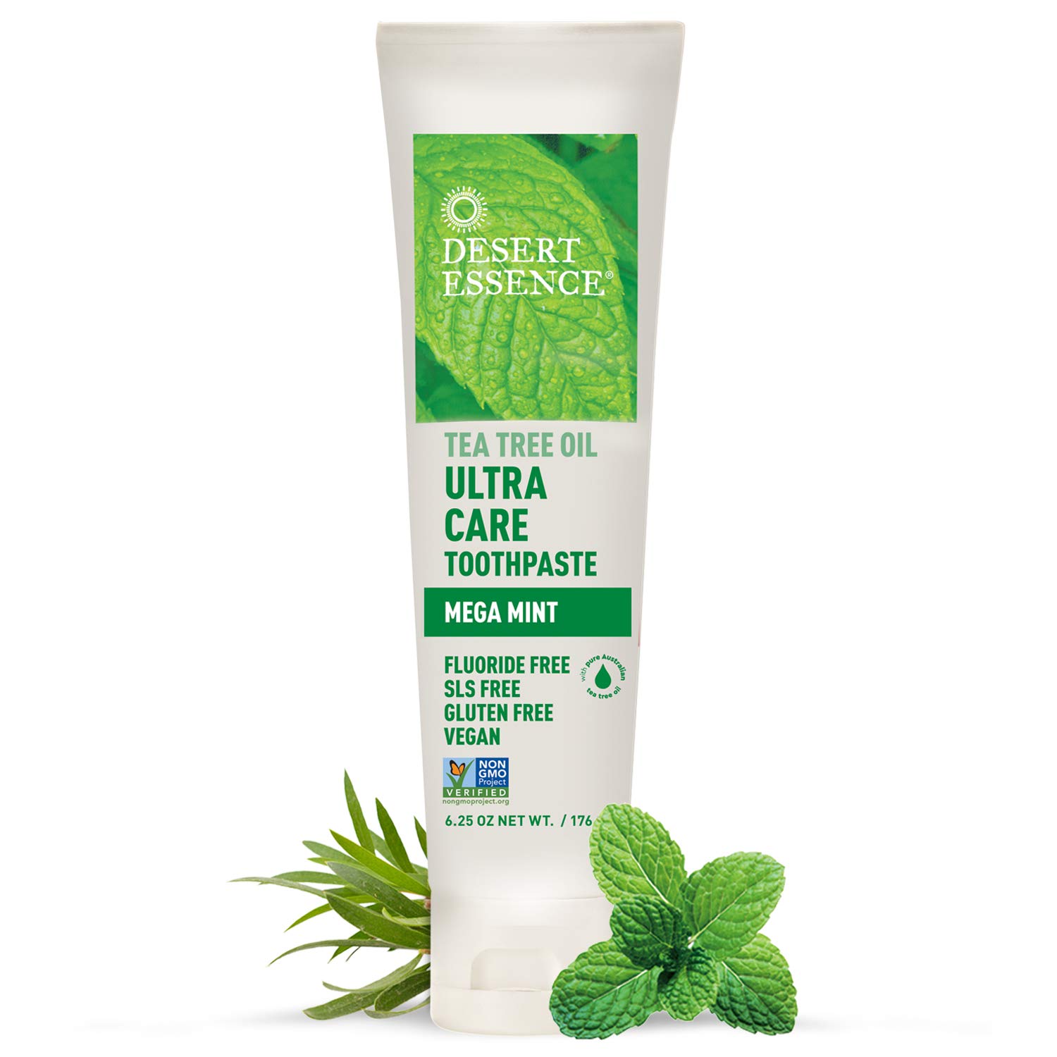 Desert Essence Natural Tea Tree Oil Ultra Care Toothpaste – Mega Mint – 6.25 Oz – Helps Soothe Gums & Reduce Plaque – Freshens Breath & Cleans Teeth – Oral Care – Defends Against Sugar Acids