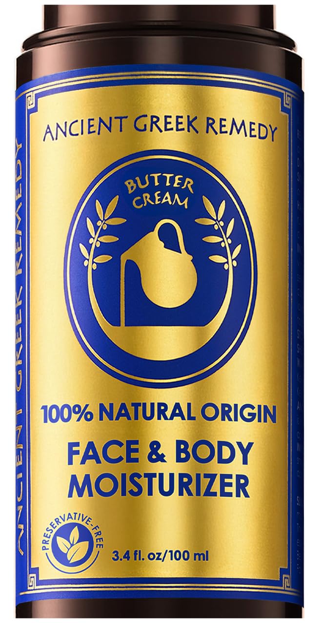Ancient Greek Remedy Organic Face Moisturizer for Dry Skin – Anti Aging Face & Body Butter Cream – Almond, Jojoba, Olive, Rosehip, Vitamin E, Lavender Oil. Natural Lotion for Women & Men 3.4 oz