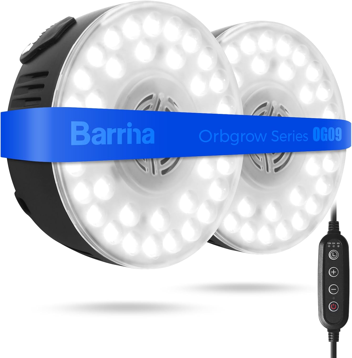 Barrina Orbgrow OG09 Puck Grow Light, 5000K 18W(2 x 9W, 270 Watt Equiv), Full Spectrum Plant Light for Indoor Plants, Magnetic & Linkable with Timer, 5 Levels Dimmable for Plant Shelf, 2 Packs, Black