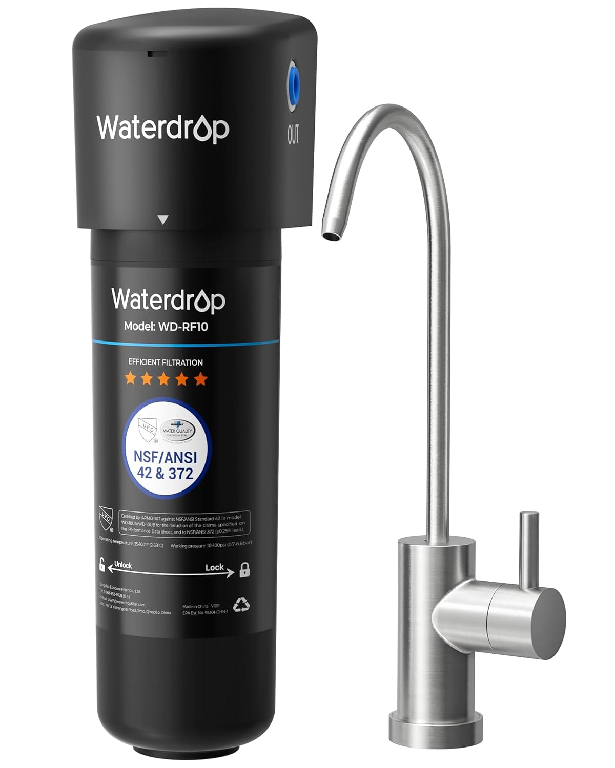 Waterdrop 10UB Under Sink Water Filter System, Reduces PFAS, PFOA/PFOS, Lead, Chlorine, Bad Taste & Odor, NSF/ANSI 42 Certified, Under Sink Water Filter with Faucet, 1 Year