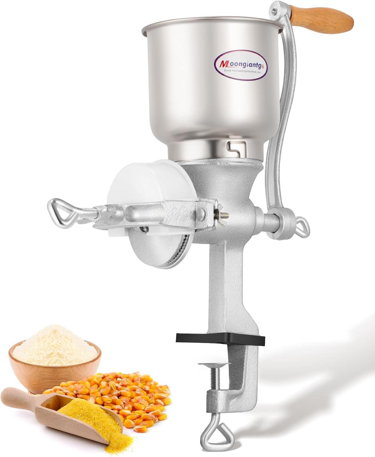 Moongiantgo Corn Grinder Mill Cast Iron Manual Grain Mill Hand Grinder with Large Hopper for Corn Barley Wheat Berries Coffee Chickpeas Poppy Seeds Pepper Dried Beans Animals Feed Home Brewing