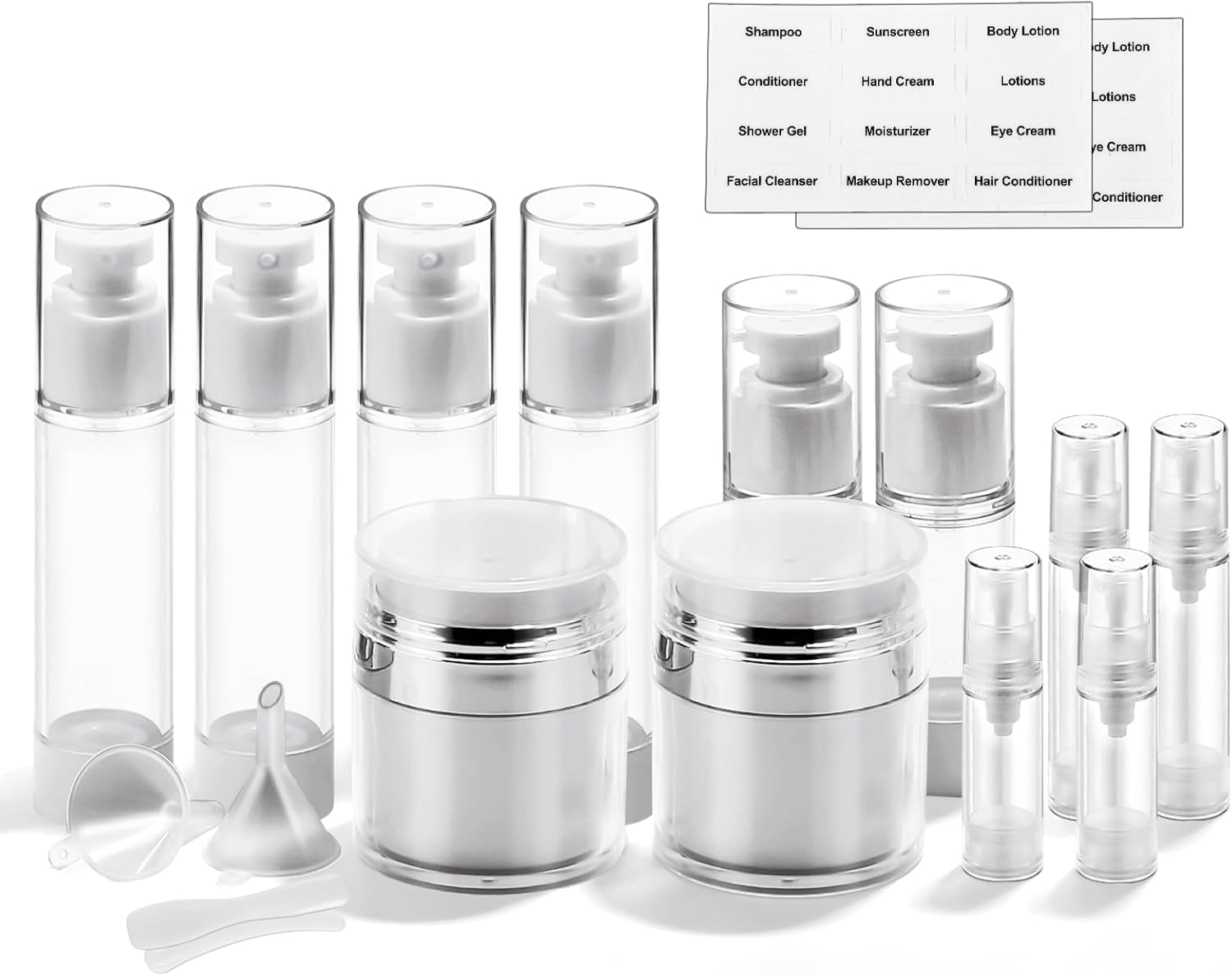 Bubimon Airless Pump Jars, Cosmetic Containers, Leak Proof Refillable jar for Toiletries, Cream Lotion, Eye Cream, Liquid, Foundation, Shampoo (BPA Free) (White, 18)