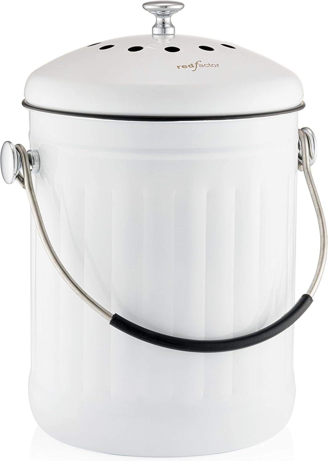 RED FACTOR Premium Compost Bin for Kitchen Countertop – Stainless Steel Food Waste Bucket with Innovative Dual Filter Technology – Includes Spare Filters (White, 1.3 Gallon)