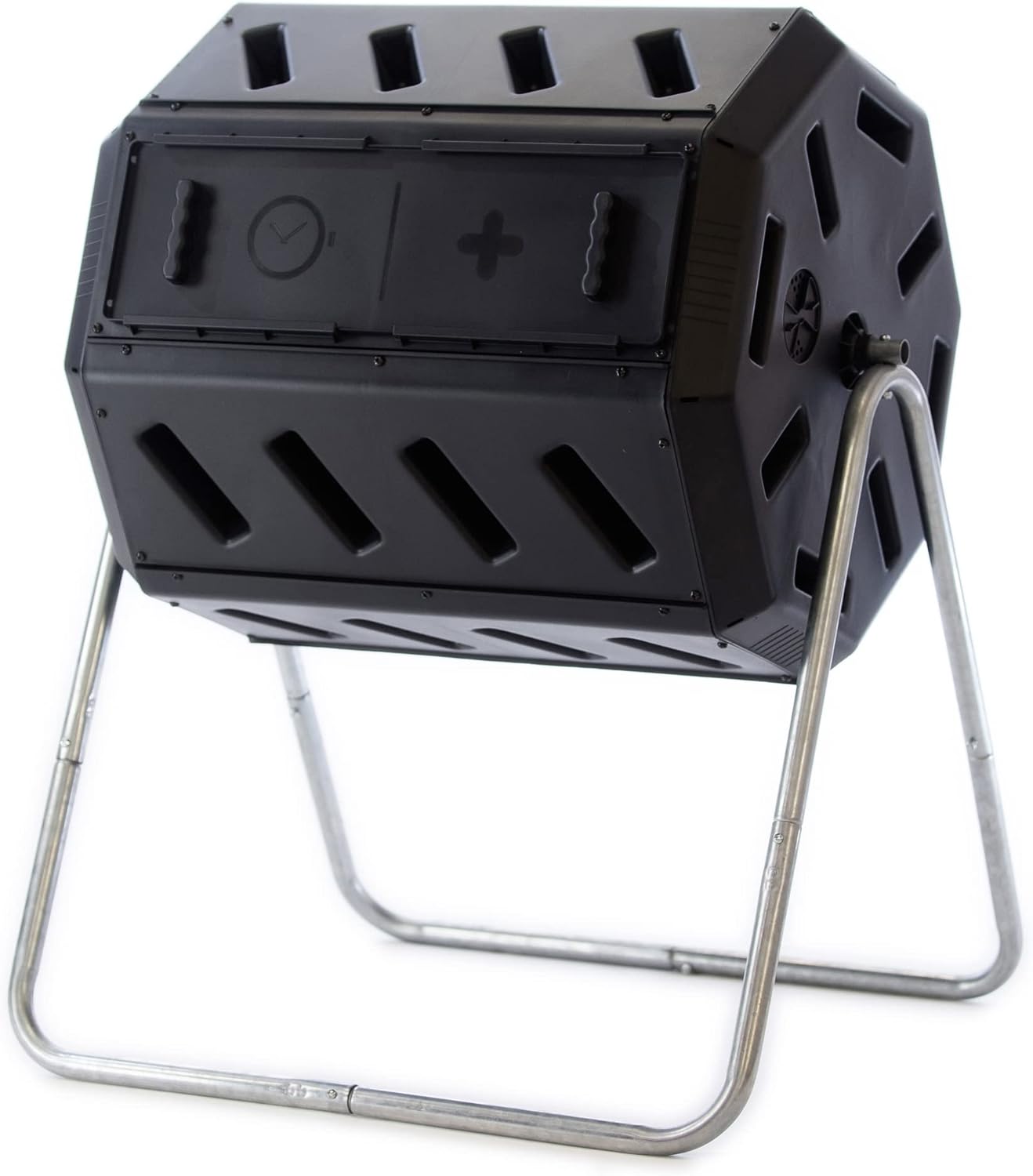 FCMP Outdoor IM4000 Dual Chamber Tumbling Composter Canadian-Made, 100% Recycled Resin – Outdoor Rotating Compost Tumbler Bin for Garden, Kitchen, and Yard Waste, Black (37 Gallon)