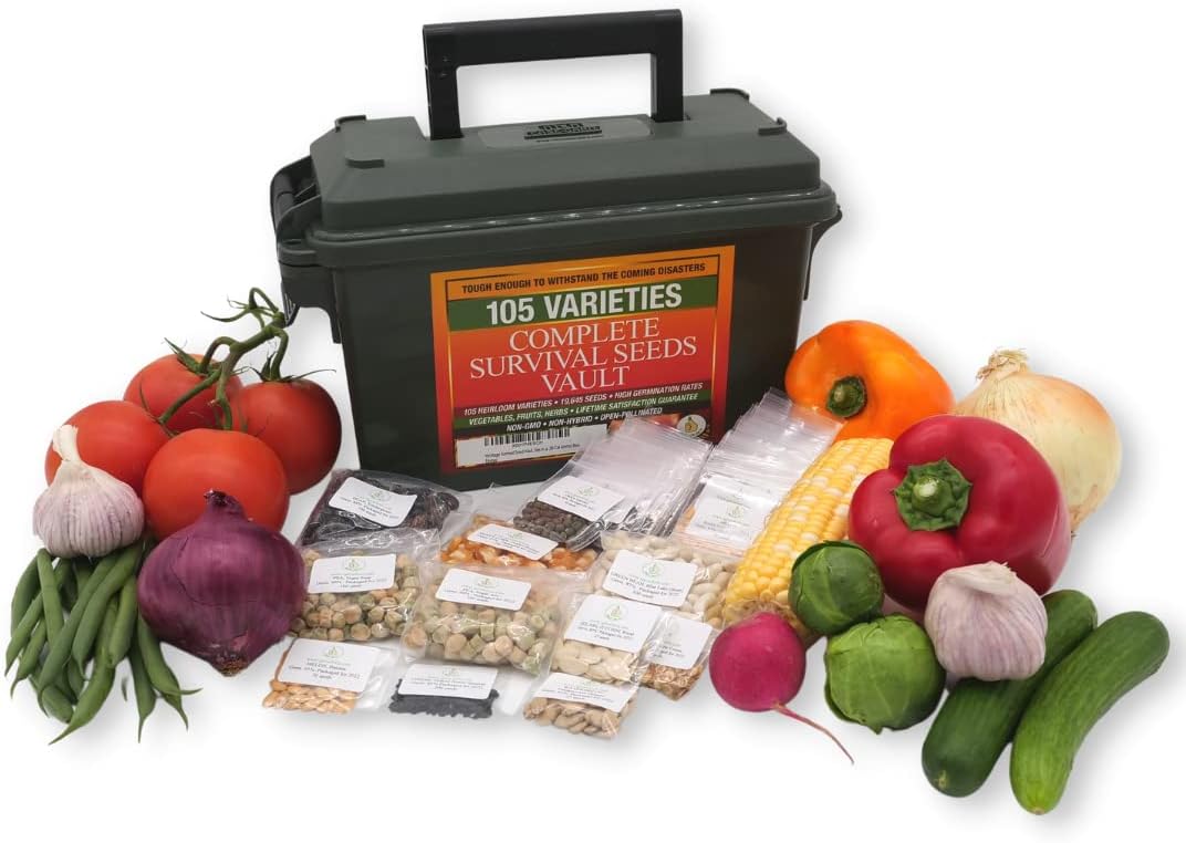 Survival Garden Heirloom Seeds Non GMO – 105 Varieties of Herb, Fruit and Vegetable Seeds for Planting Home Garden Plus Seed Storage Organizer Vault – Non Hybrid Open Pollinated by Grow For It
