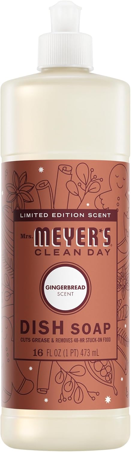 MRS. MEYER’S CLEAN DAY Liquid Dish Soap, Limited Edition Gingerbread Scent, 16 Ounce Bottle