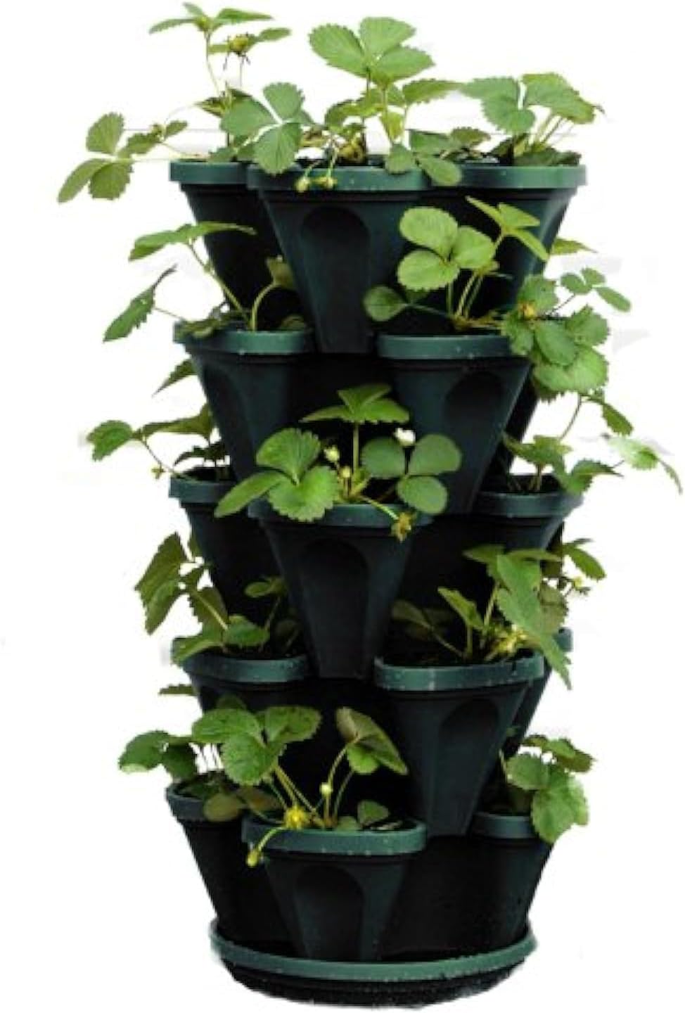 Mr. Stacky 1305-HG 5-Tier Stackable Strawberry, Herb, Flower, & Vegetable Planter – Vertical Gardening Indoor / Outdoor Stacking Garden Pots Hunter Green, 22.5 Quarts