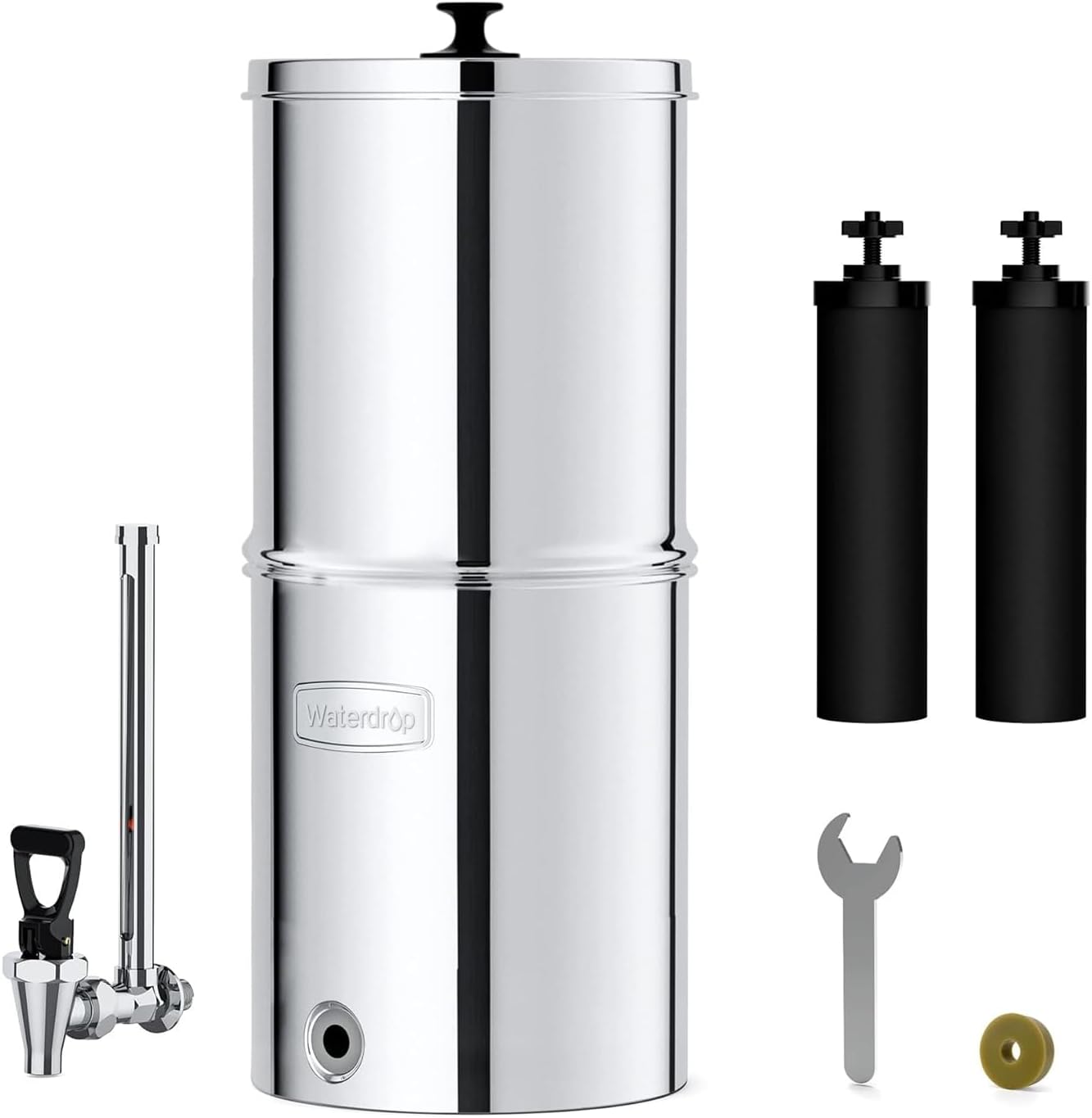 Waterdrop TK Gravity Water Filter System with Sight Glass Spigot, NSF/ANSI 42&372 Standard, PFAS, Chlorine and Lead Reduction, Stainless-Steel Water System for Home, Travel, Emergencies, 2.25G