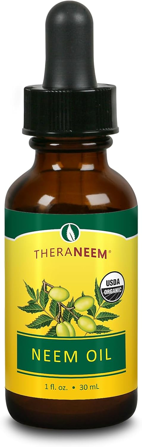 TheraNeem Neem Oil – Organic Neem Seed Essential Oil for Skin Care, Face, Hair, Nails & More, Certified USDA Organic, Cold Pressed Plant Extract, 100% Pure – 1 fl oz