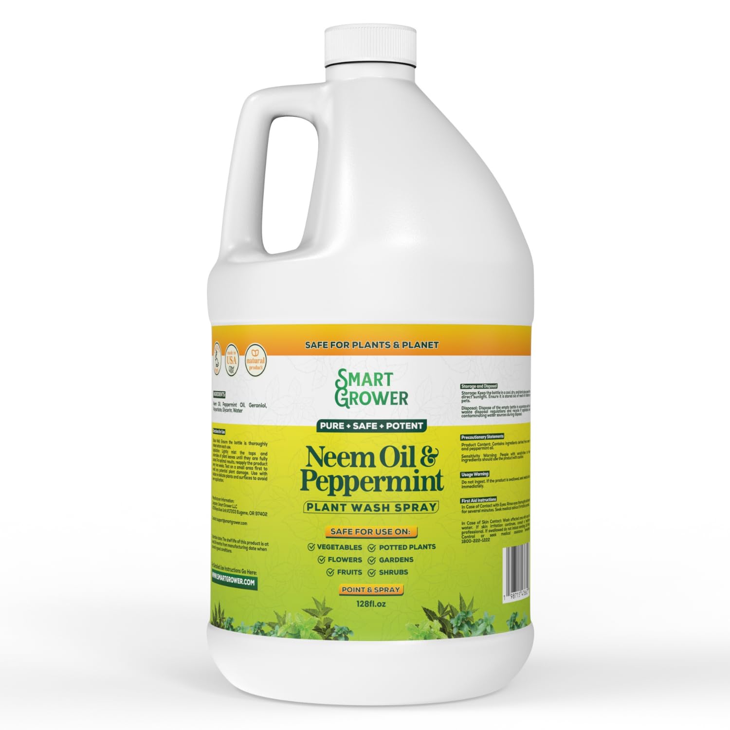 Neem Oil Spray for Plants with Peppermint Oil, Natural Plant Wash Made for Indoor and Outdoor Plants Smart Grower 128oz Gallon Refill Ready to Use Spray